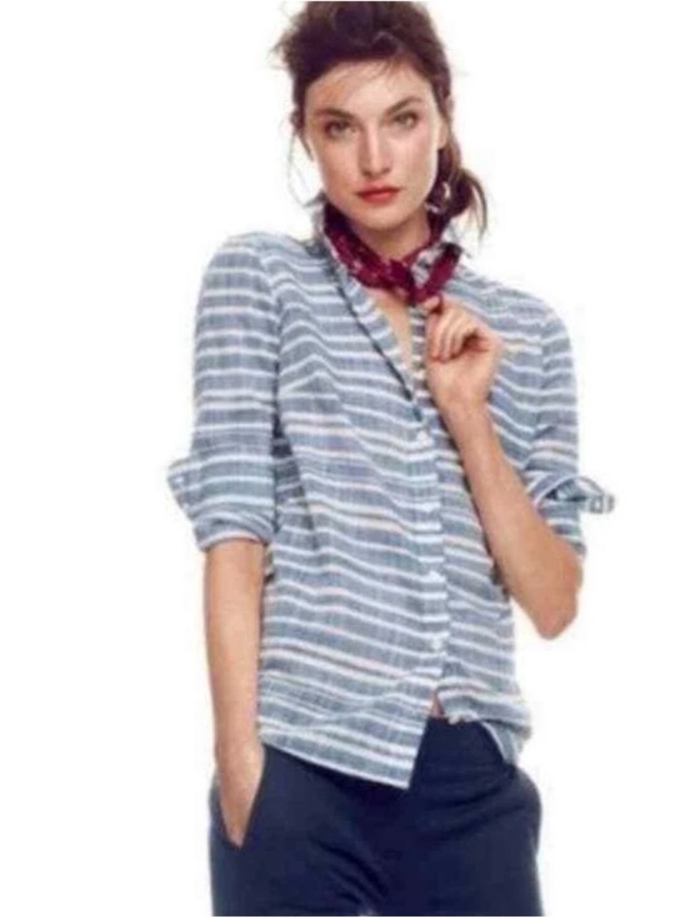 J. Crew Striped Chambray Button Up Shirt